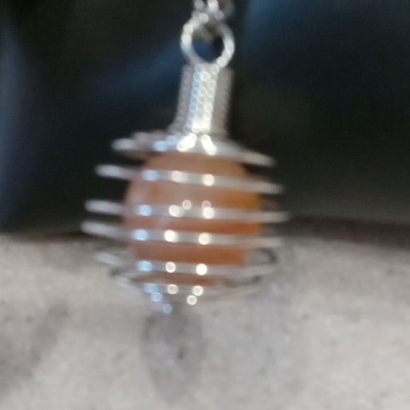 Silvertone Chain Necklace With Round Stone Bail Pendant - Picture 5 of 5